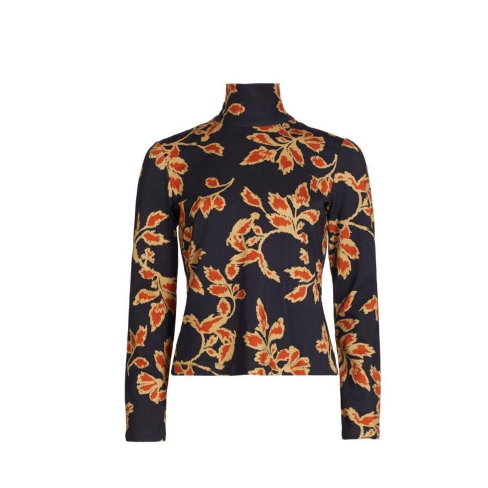 NWT TANYA TAYLOR Navy Maura Floral Turtleneck Top XL  $345 - Picture 2 of 5